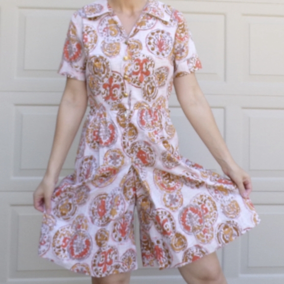 1960's MIDCENTURY CULOTTE JUMPSUIT split dress S - Picture 3 of 7